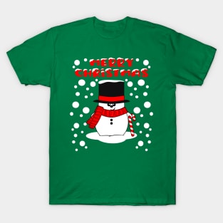 Merry Christmas Snowman Top Hat and Candy Cane T-Shirt